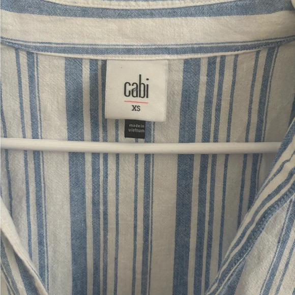 CAbi #5894 Blue Striped Linen Blend Pacific Tunic Blouse XS - Picture 6 of 9